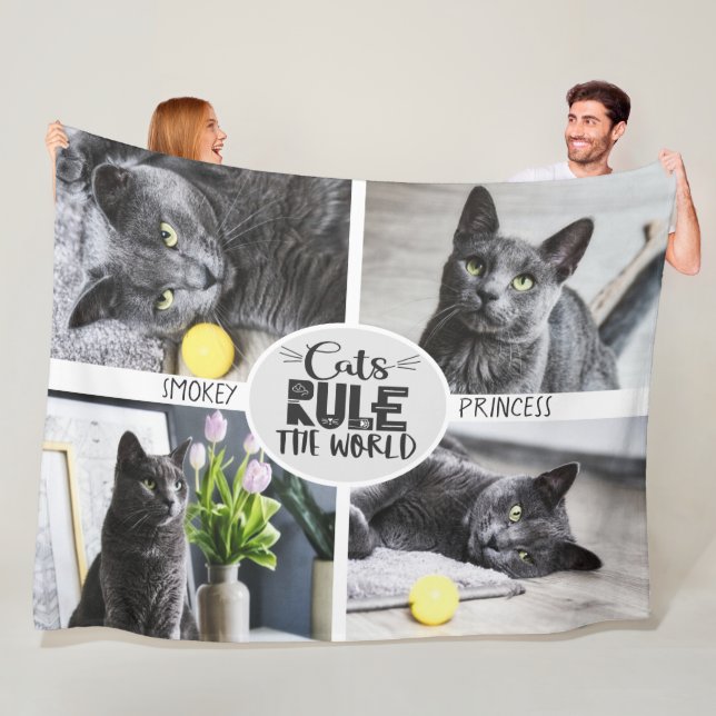 Cats rule with photo and names fleece blanket (In Situ)