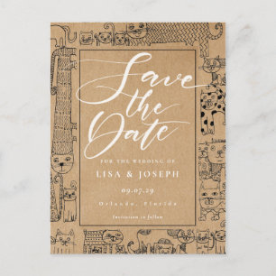 Cats Rustic Kraft Script Save the Date Announcement Postcard