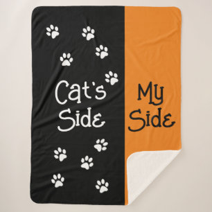 Cat's Side, My Side Orange Black Bed Topper  Sherpa Blanket