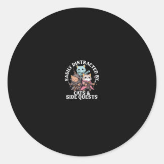 Cats Side Quest Distracted Tabletop Funny Men Wome Classic Round Sticker