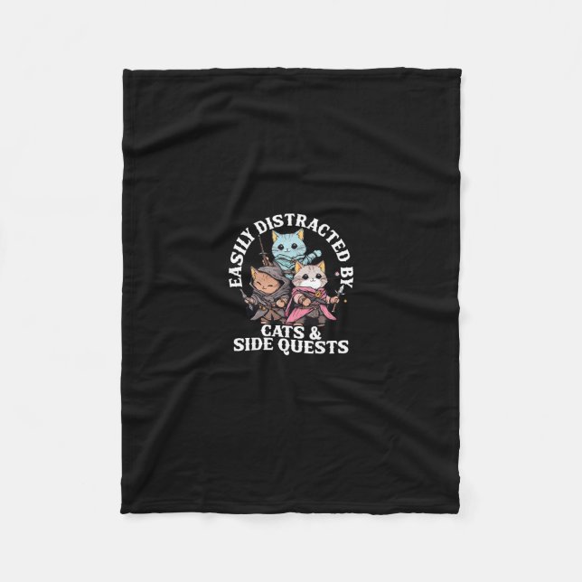 Cats Side Quest Distracted Tabletop Funny Men Wome Fleece Blanket (Front)