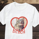 Cat's Simple Modern Playful Heart Name and Photo T-Shirt<br><div class="desc">This simple and modern design is composed of modern simple playful script typography. Add custom pet photo of your cat.</div>