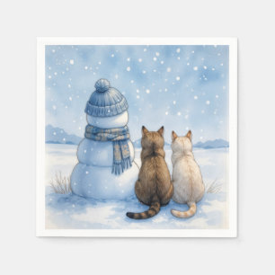 Cats Sitting With a Snowman In a Field Napkin