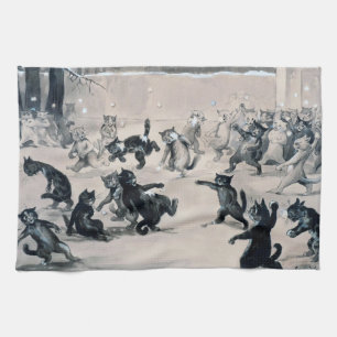 Cats Snowball Fight, Louis Wain Kitchen Towel