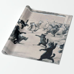 Cats Snowball Fight, Louis Wain Wrapping Paper