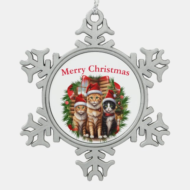 Cats  snowflake pewter christmas ornament (Front)