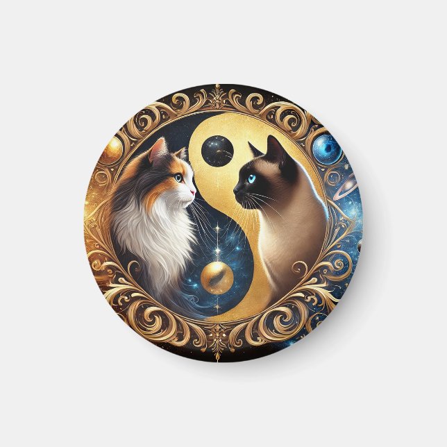 Cats Symbolizing Balance with a Yin Yang Magnet (Front)