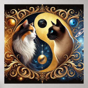 Cats Symbolizing Balance with a Yin Yang Poster