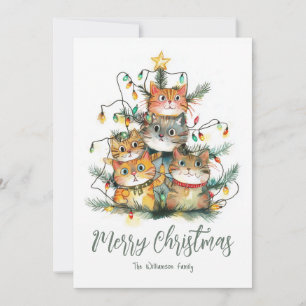 Cats Tangled in Christmas Tree Holiday Card