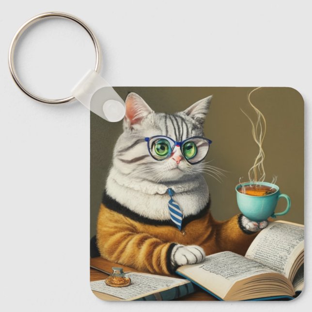 cats, tea, books key ring book lover (Front)