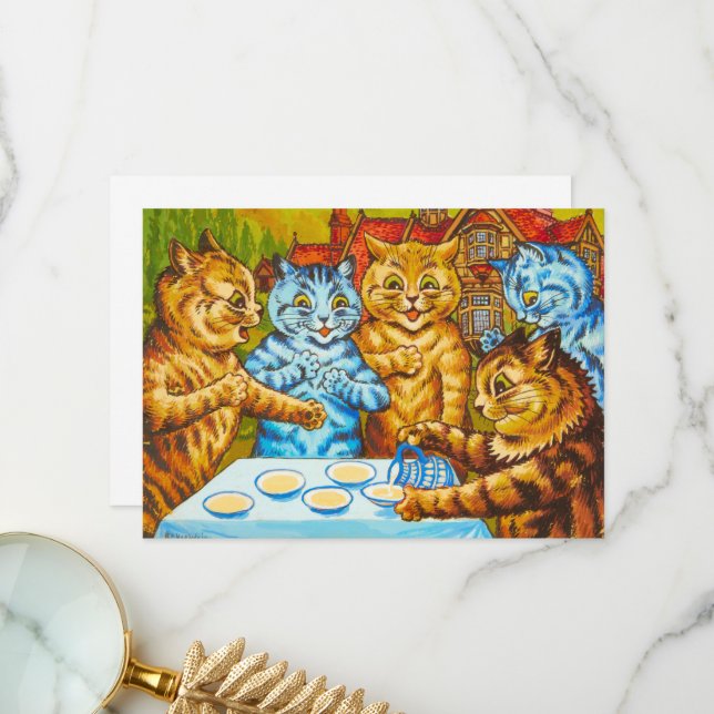 Cats Tea Party by Louis Wain Thank You Card (Front/Back In Situ)
