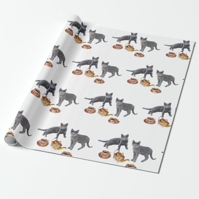 Cats Tea Party Wrapping Paper (Unrolled)