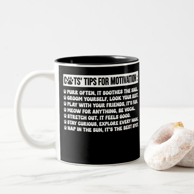 cats' tips for motivation funny cats tips Two-Tone coffee mug (With Donut)