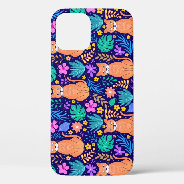 Cats & Tropical Flowers: Dark Pattern Case-Mate iPhone Case (Back)