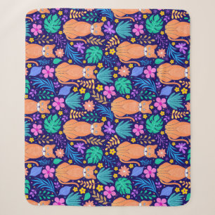 Cats & Tropical Flowers: Dark Pattern Sherpa Blanket