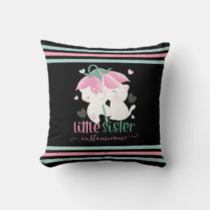 Cats Under Flower Umbrella Custom Little Sister Throw Pillow