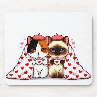 Cats Under Heart Blankets Mouse Pad