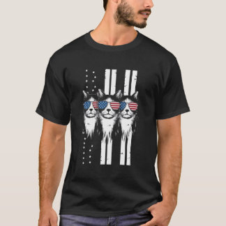 Cats USA Flag Firework 4th Of July Meowica America T-Shirt
