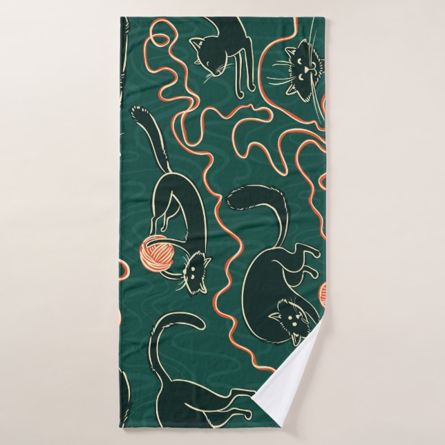 Cats Vintage: Doodle Seamless Pattern Bath Towel (Bath Towel)
