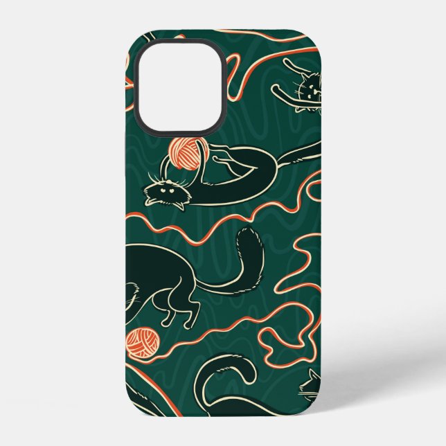 Cats vintage doodle seamless pattern iPhone case (Back)