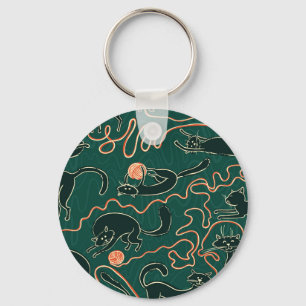 Cats Vintage: Doodle Seamless Pattern Keychain