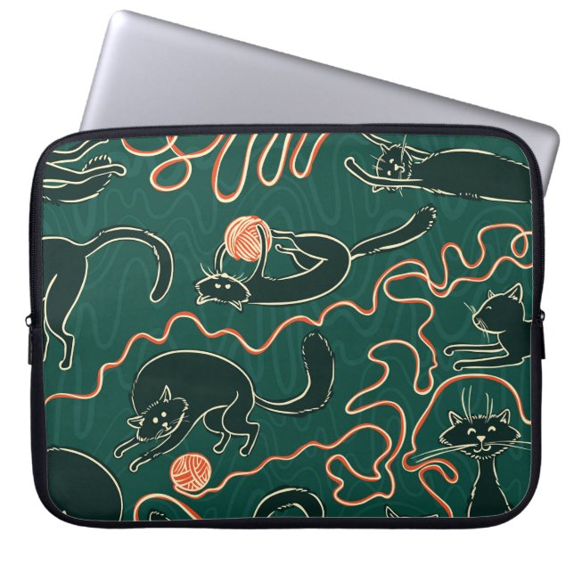 Cats Vintage: Doodle Seamless Pattern Laptop Sleeve (Front)