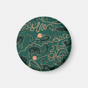 Cats Vintage: Doodle Seamless Pattern Magnet