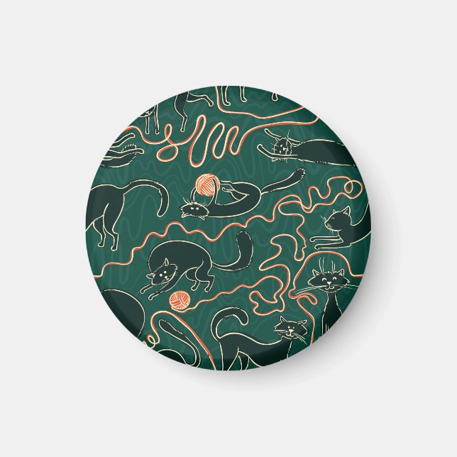 Cats Vintage: Doodle Seamless Pattern Magnet (Front)