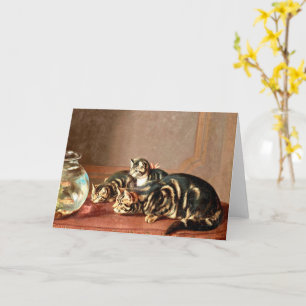 Cats Watching Fish In A Fishbowl  Card