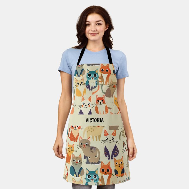 Cats Watercolor Custom Pattern Apron (Worn)