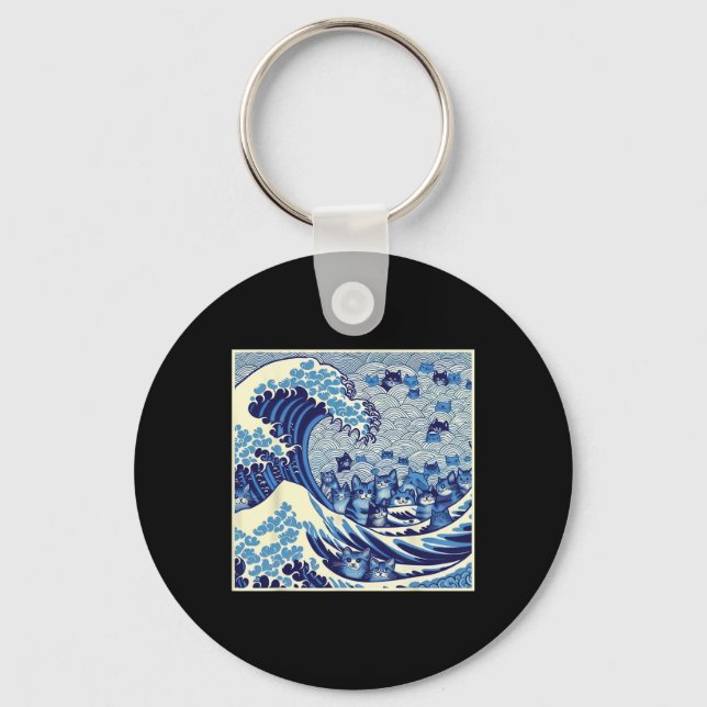 Cats Wave For Kamala Funny Cat Lady  Keychain (Front)