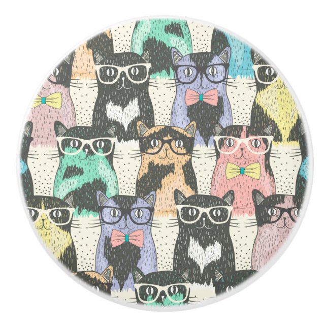 Cats wearing sunglasses ceramic knob (Front)