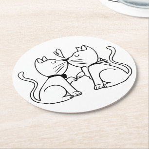 Cats Wedding Black White Kitty Bridal Shower Love Round Paper Coaster
