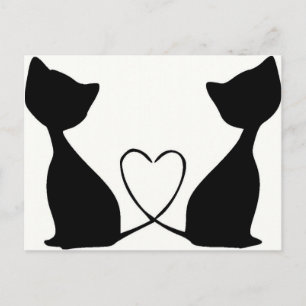 Cats with heart, black and white postcard