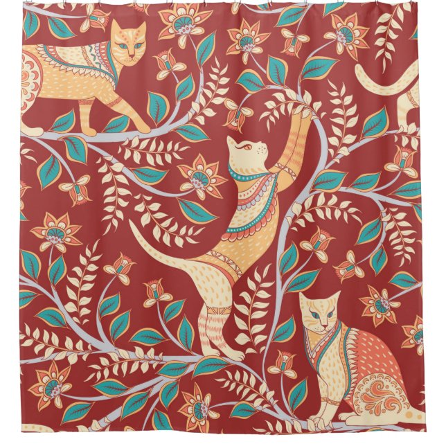 Cats with ornaments,branches with flowers and leav (Front)