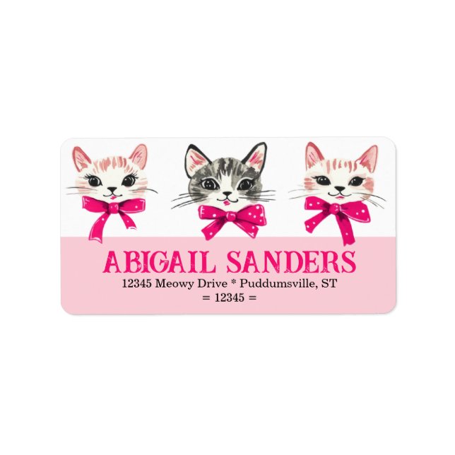 Cats with pink bows large return address label (Front)