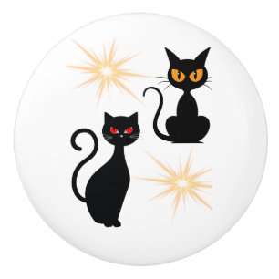 Cats with starburst, mid-century cats ceramic knob
