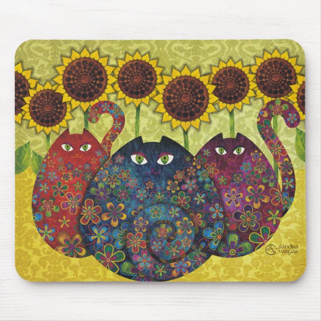 cats with sunflowers mouse pad (Front)