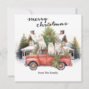 Cats with Vintage Red Truck for pet lovers Holiday Card
