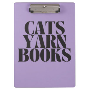 Cats Yarn Books Purple Background Gift Clipboard