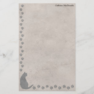 CatSilhouette & PawPrints w/out your Name Stationery