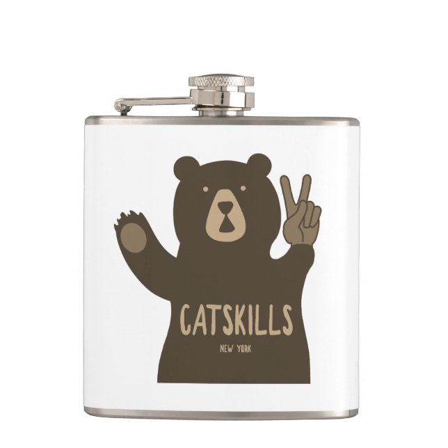 Catskills New York Peace Bear Hip Flask (Front)