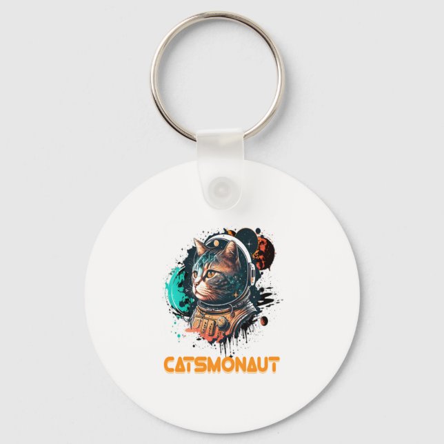 Catsmonaut Astronaut Cat Or Space Cat Keychain (Front)
