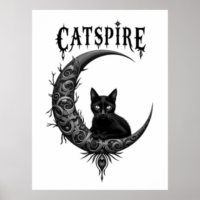 Catspire Gothic Black Cat Moon Poster Print (Front)