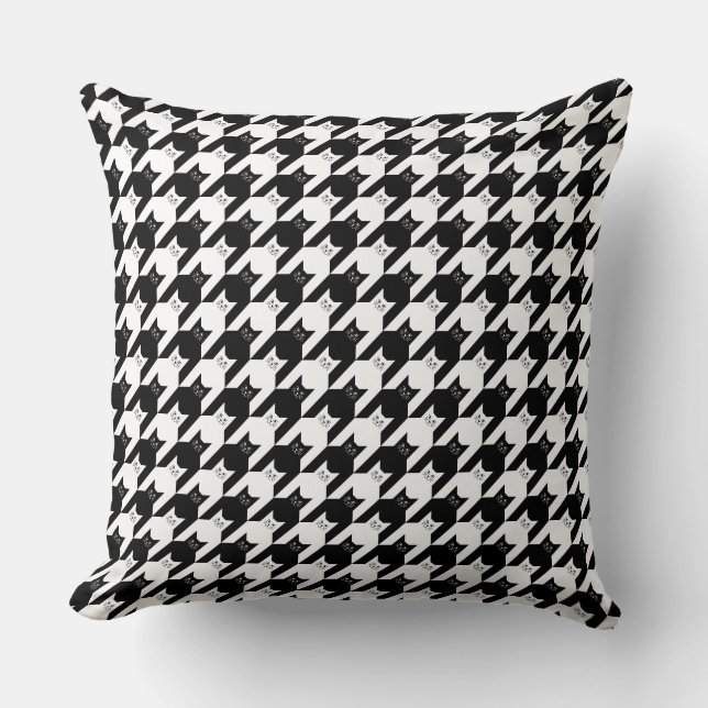 Catstooth Black and White Houndstooth Pattern Throw Pillow (Front)