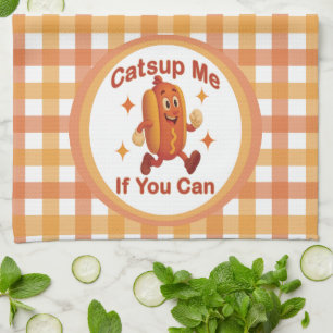 Catsup Me If You Can Funny Hot Dog – Ketchup Pun Kitchen Towel