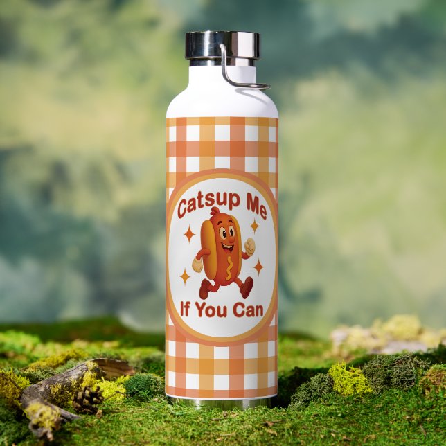 Catsup Me If You Can Funny Hot Dog – Ketchup Pun Water Bottle (Outdoor (Rotated))