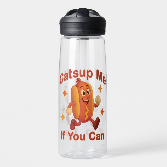 Catsup Me If You Can Funny Hot Dog – Ketchup Pun Water Bottle (Front)