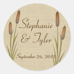 Cattails Burlap Classic Round Sticker