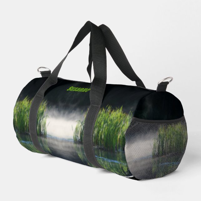 Cattails In Mist Personalized Duffle Bag (Right Corner)